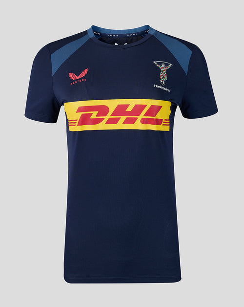 Navy blue sports jersey with DHL logo on a gray background
