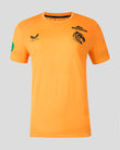 Bright orange Leicester Tigers 2026/27 Training T-Shirt front view with crest and Castore branding.