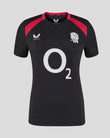 Black sports jersey with red accents and a rose emblem on a gray background