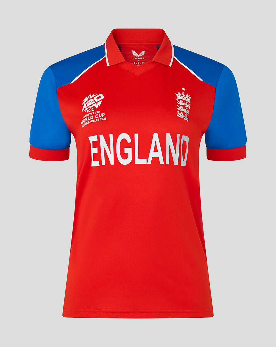 England Cricket Women's 26/27 T20 WWC Short Sleeve Shirt - Red