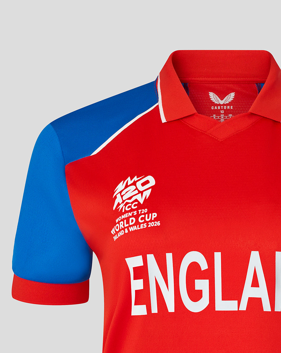 England Cricket Women's 26/27 T20 WWC Short Sleeve Shirt - Red