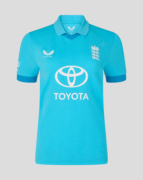 Blue sports jersey with Toyota logo on a gray background