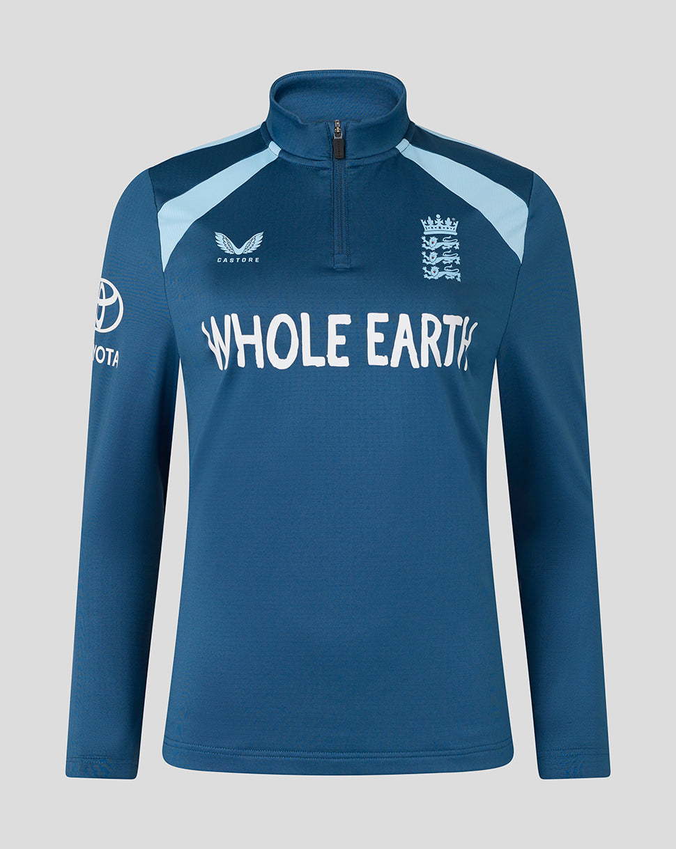 Blue sports jacket with 'Whole Earth' and Toyota logos on a gray background
