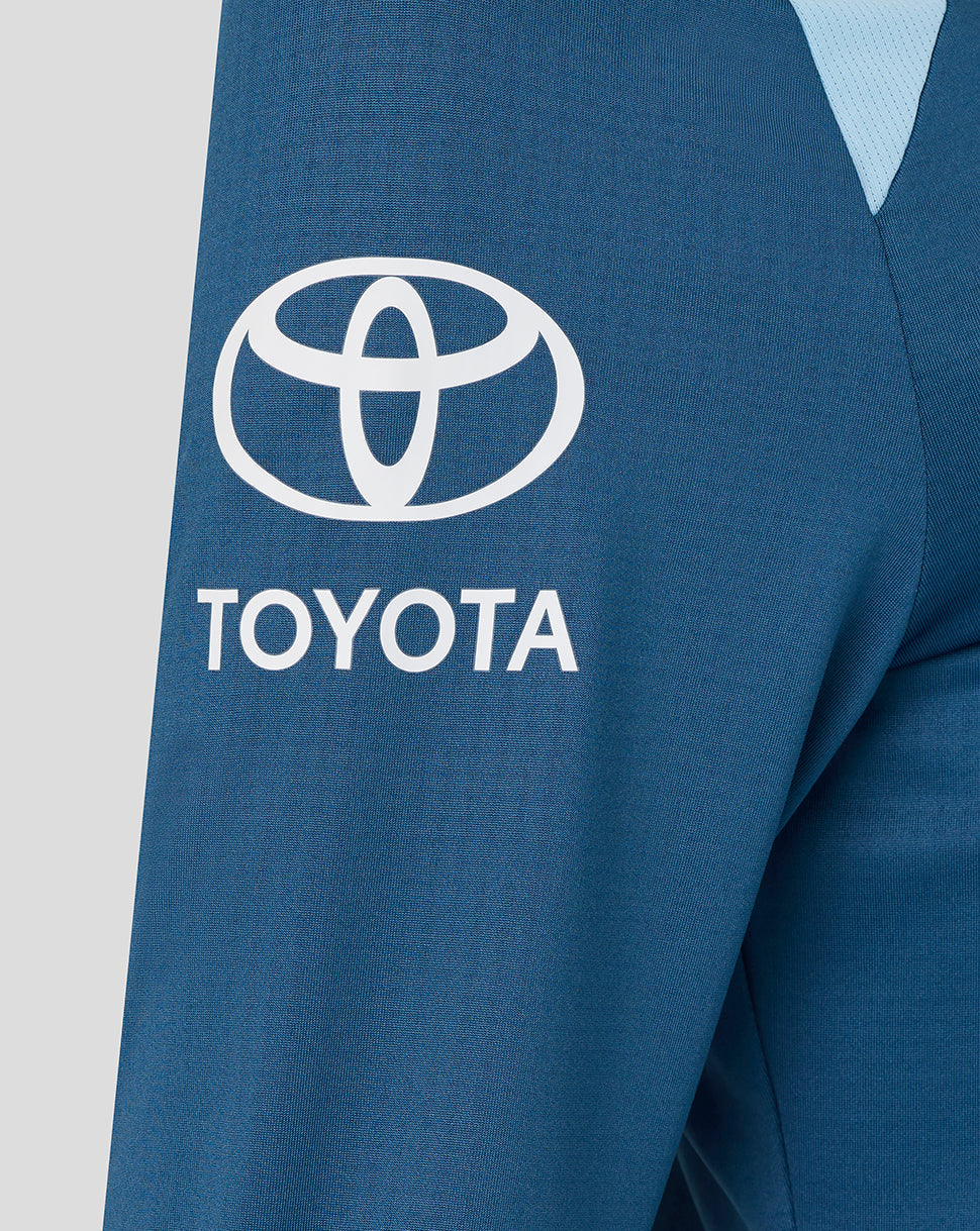 Blue apron with Toyota logo on a light gray background