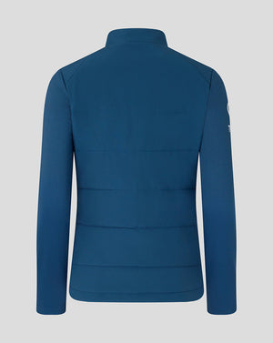 Blue puffer jacket on a light gray background