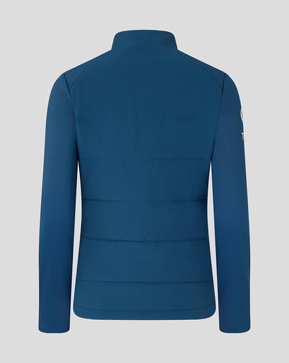 Blue puffer jacket on a light gray background