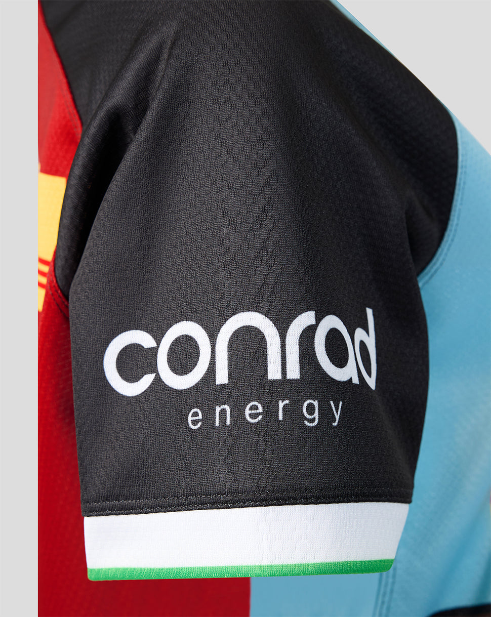 Colorful sports jersey with 'conrad energy' logo on a gray background