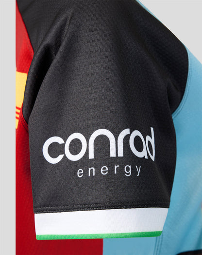 Colorful sports jersey with 'conrad energy' logo on a gray background