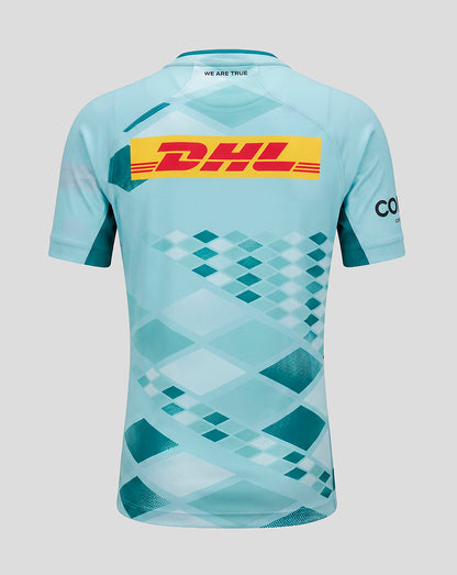Light blue sports jersey with DHL logo on a gray background