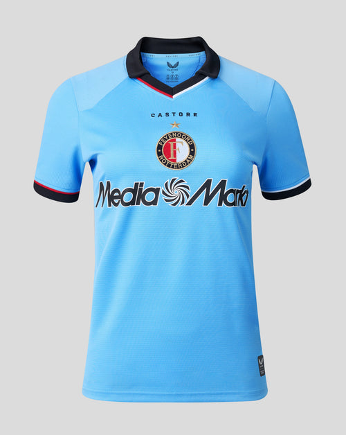Blue Feyenoord women's 2026 27 away shirt with V neck and crest on chest