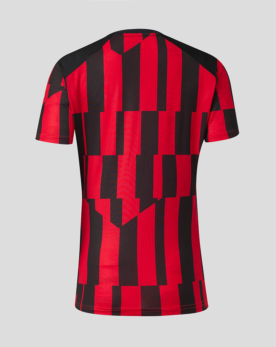 Back view of the Athletic Club 26/27 matchday shirt in red and black geometric print.
