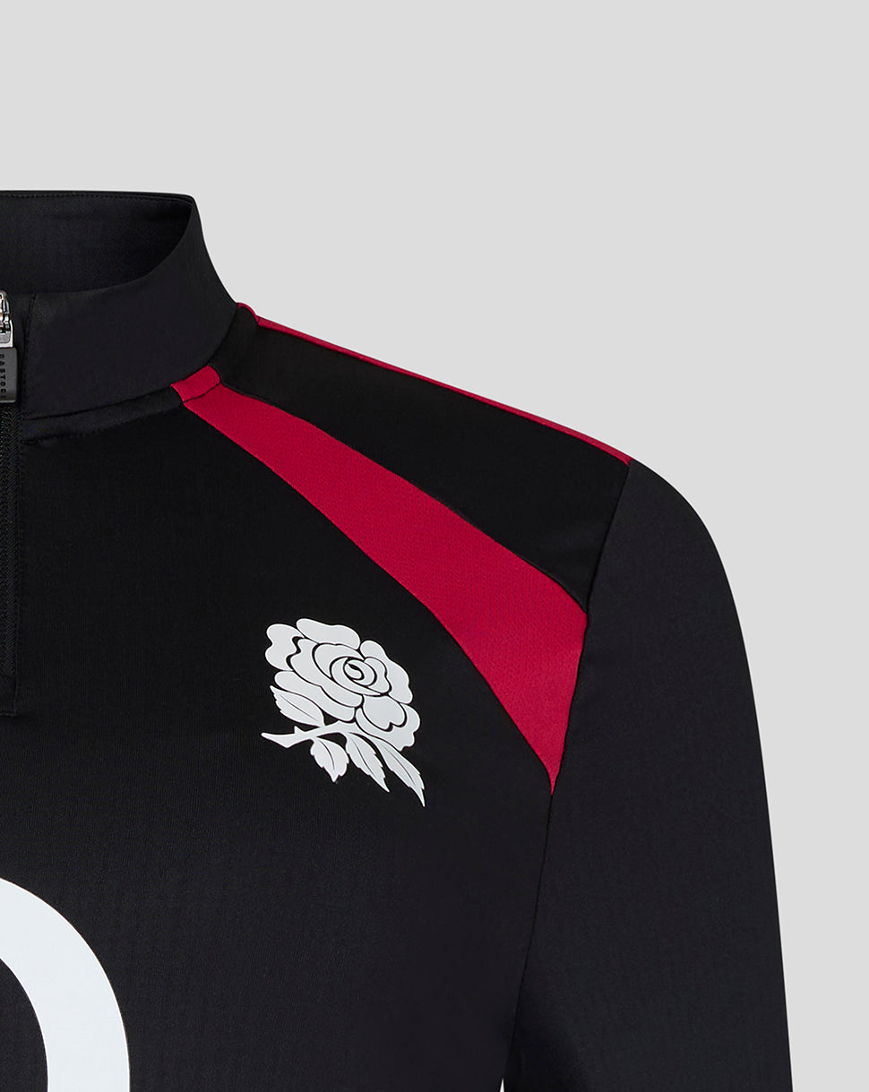 Black and red sports jacket with a white logo on a light gray background