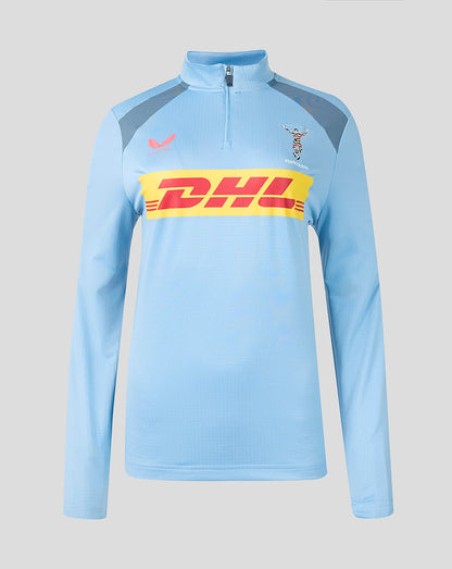Light blue sports jacket with DHL logo on a gray background