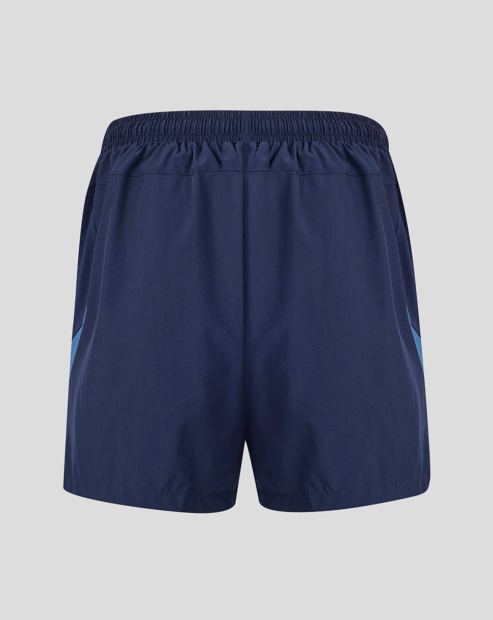 Navy blue shorts on a light gray background