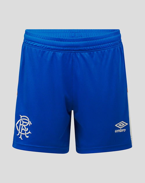 Blue shorts with a logo on a gray background