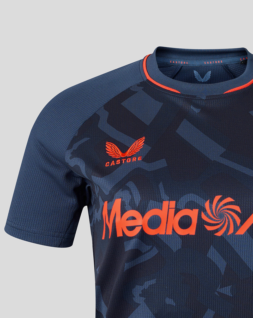 Feyenoord women's 2026-27 third shirt close up in navy with orange trim, showing Castore logo and Feyenoord crest.