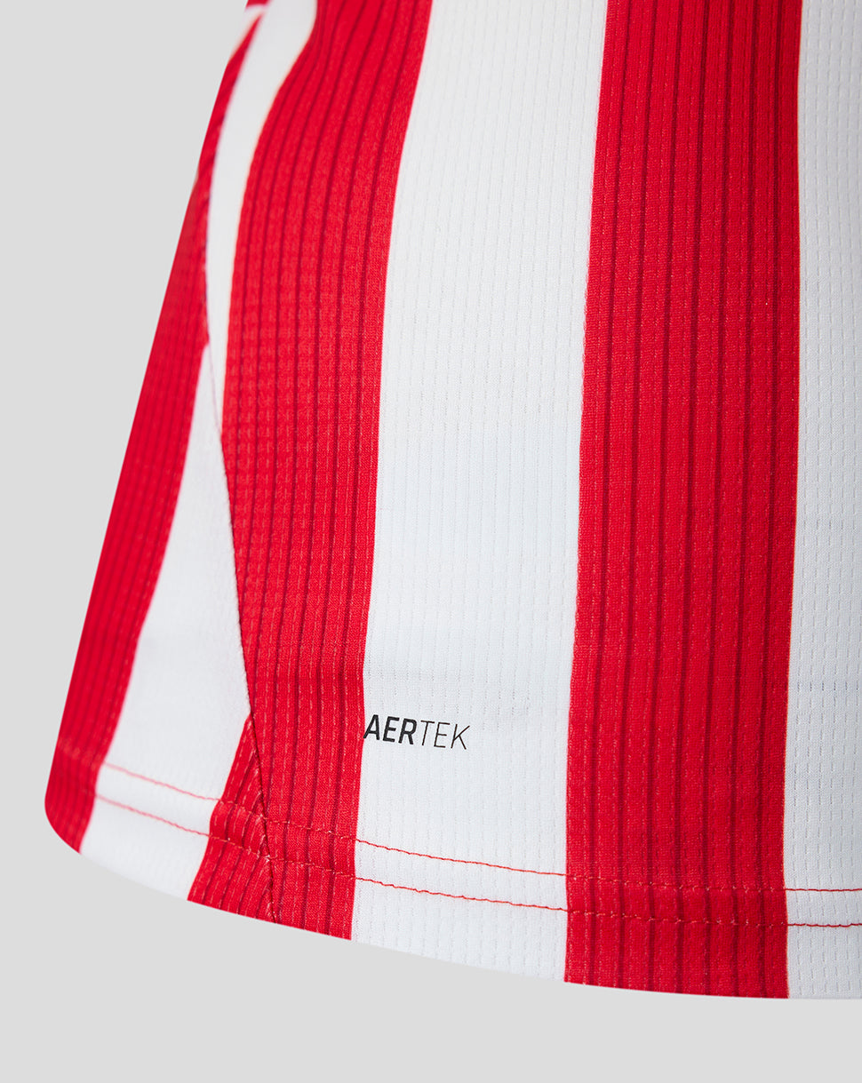 Athletic Club home shirt sleeve close-up red white stripes with AERTEK fabric label