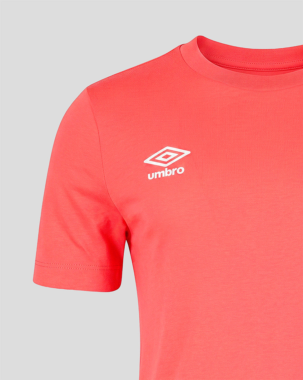 Red t-shirt with Umbro logo on a gray background