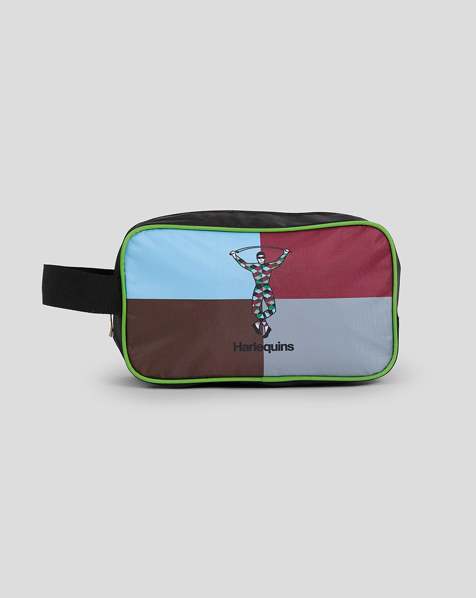 Multicolored bag with a logo on a gray background