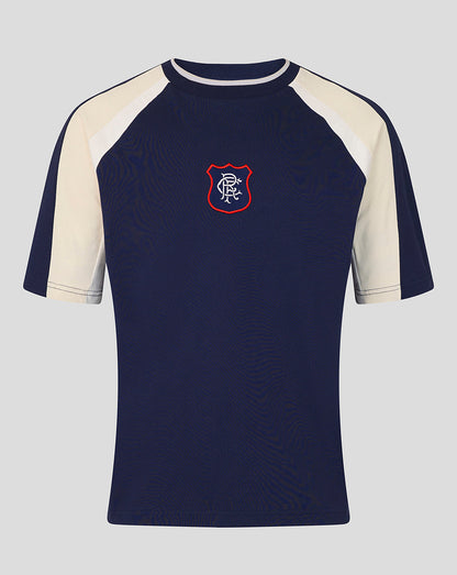 Rangers Unisex 25/26 Art of Football Panelled 90s T-Shirt - Navy