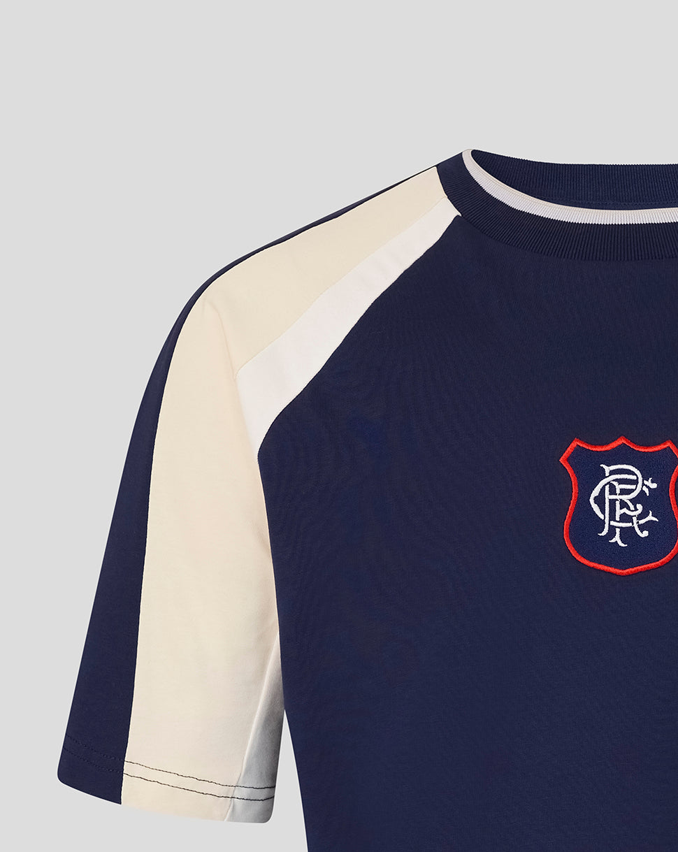 Rangers Unisex 25/26 Art of Football Panelled 90s T-Shirt - Navy - Navy/White