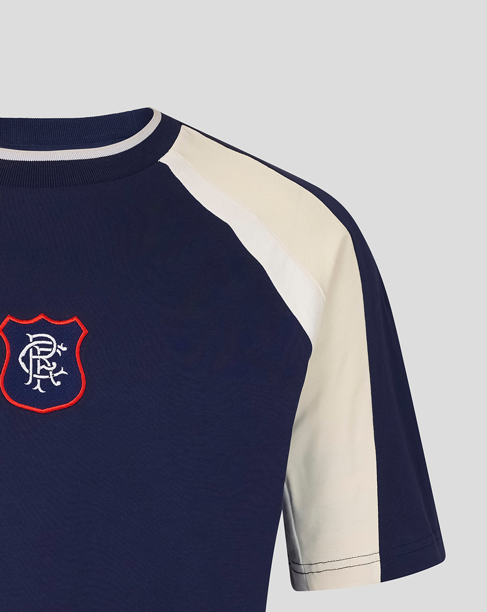 Rangers Unisex 25/26 Art of Football Panelled 90s T-Shirt - Navy - Navy/White