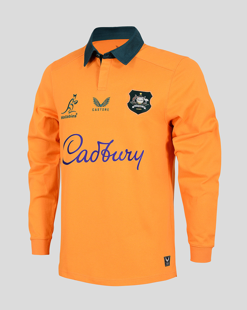Rugby Australia Men's Wallabies Classic Long Sleeve Home Shirt - Gold - Gold/Green