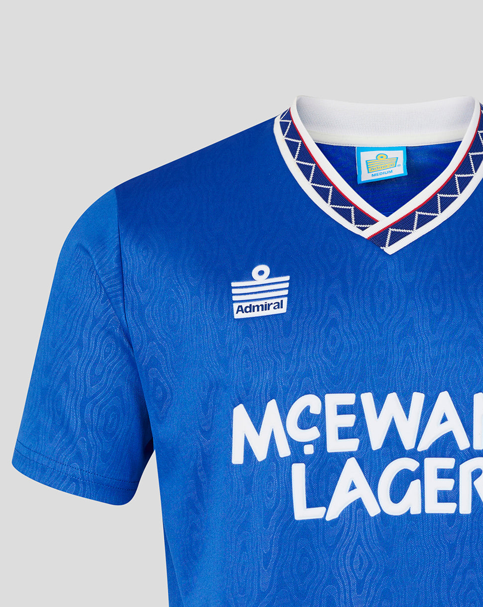 Blue sports jersey with 'Admiral' and 'McEwan Lager' branding on a gray background