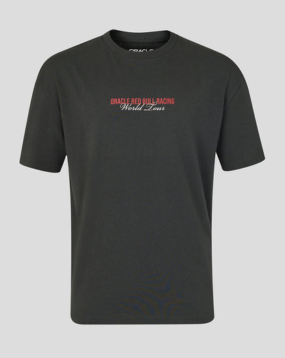Black t-shirt with Oracle Red Bull Racing World Tour logo on a gray background