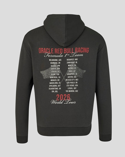 Black hoodie with Oracle Red Bull Racing Formula 1 Team text and graphics on a gray background