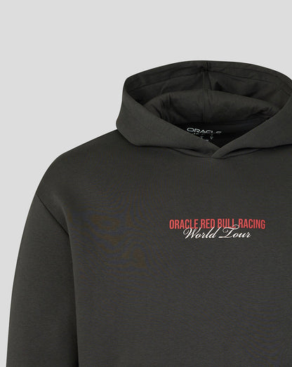 Black hoodie with 'Oracle Red Bull Racing World Tour' text on a gray background