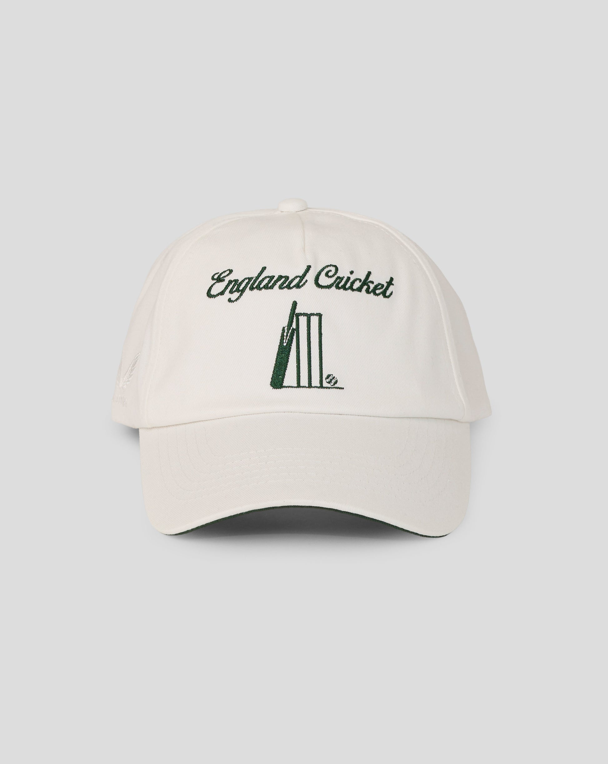 Beige cap with 'England Cricket' text and cricket bat emblem on a light gray background