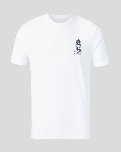 White t-shirt with England Cricket logo on a light gray background
