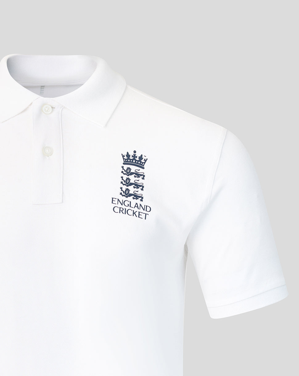 England Cricket Unisex 26/27 Essentials Crest Short Sleeve Polo - White - White