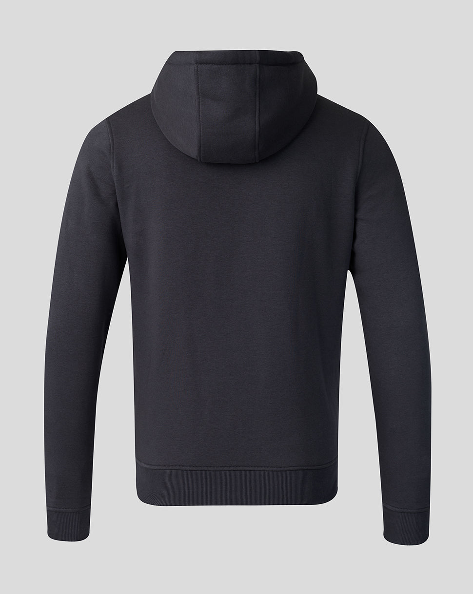 Black hoodie shown from the back on a light gray background
