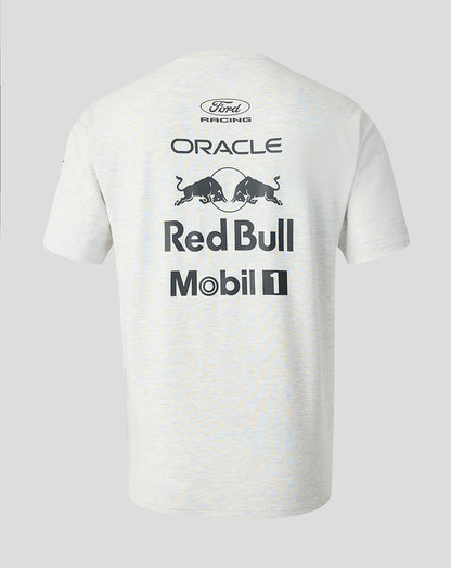 White t-shirt with Red Bull and Oracle branding on a light gray background