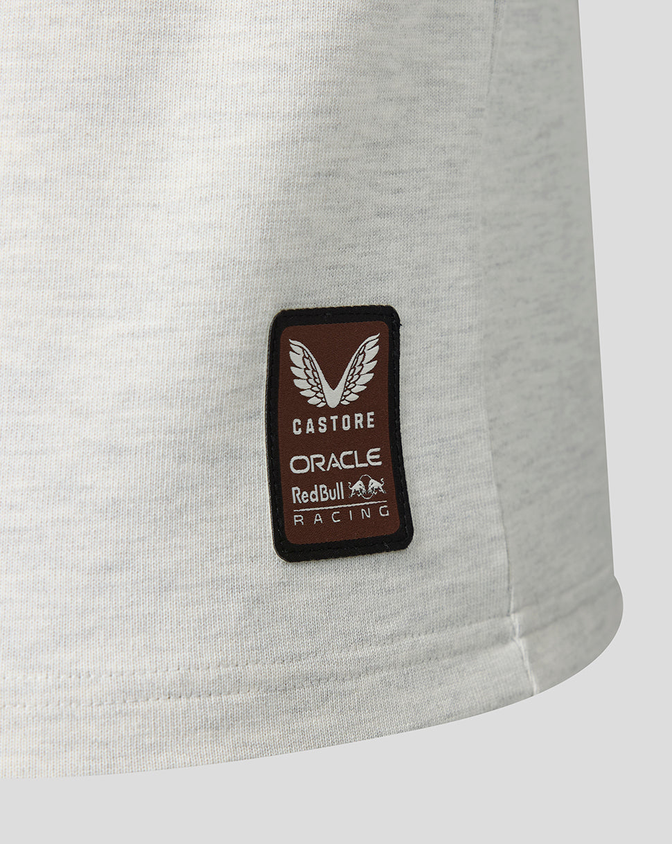 Close-up of a gray sweatshirt with a Castore Oracle Red Bull Racing logo patch.