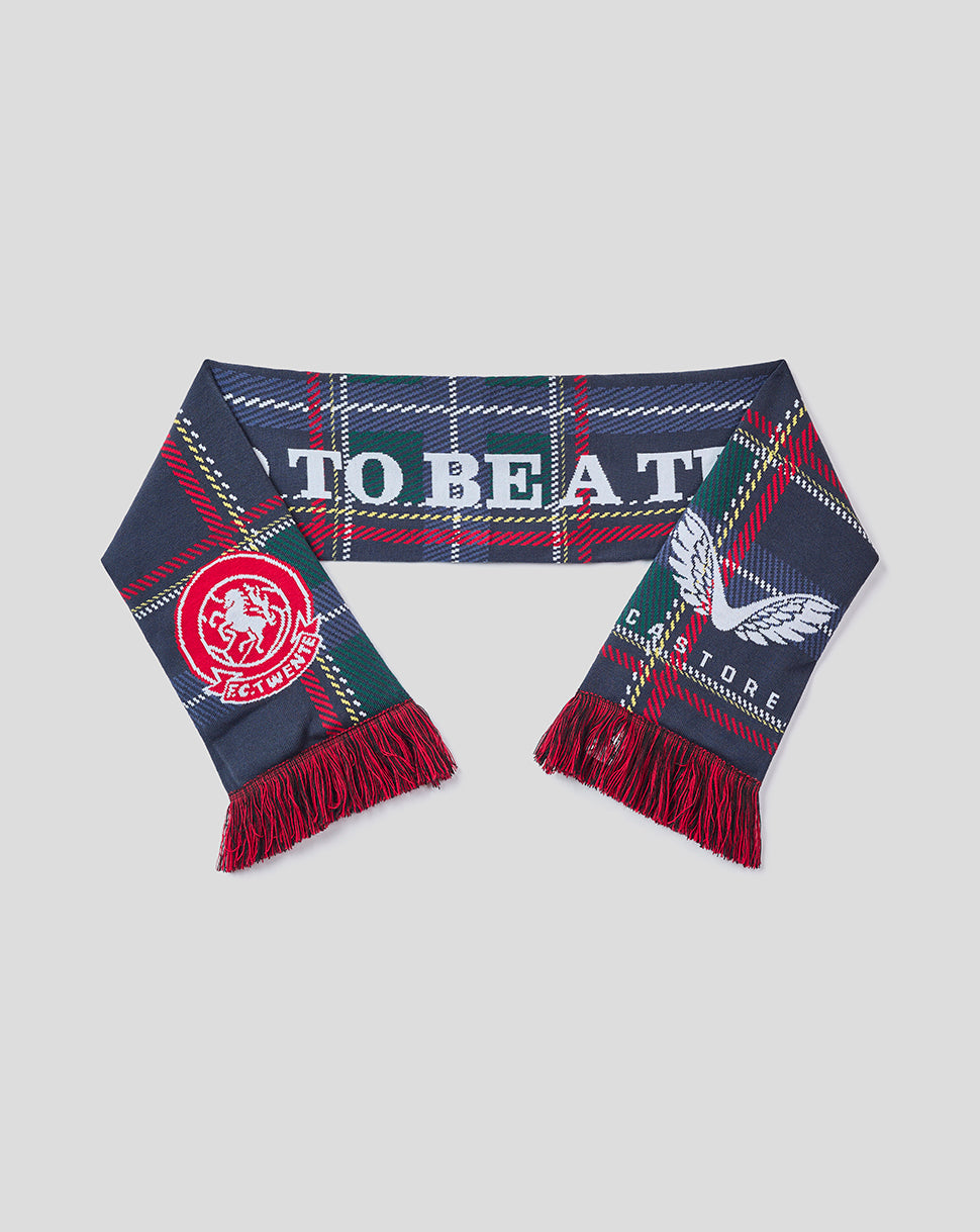 FC Twente Fourth 94-95 scarf in navy plaid with fringe ends and team crest