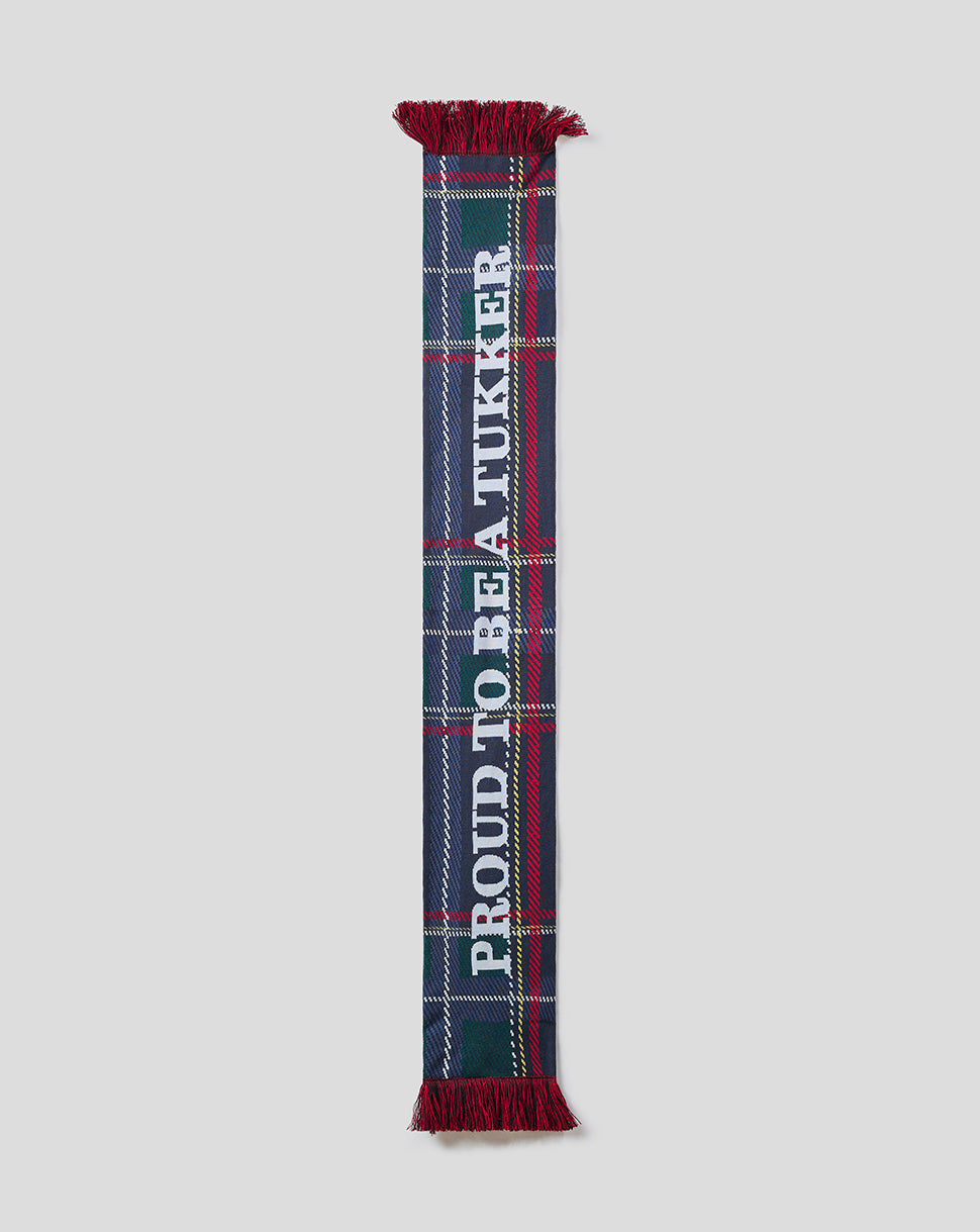 Navy plaid FC Twente Fourth 94-95 scarf with red fringe and bold white text reading PROUD TO BE A TWENTE