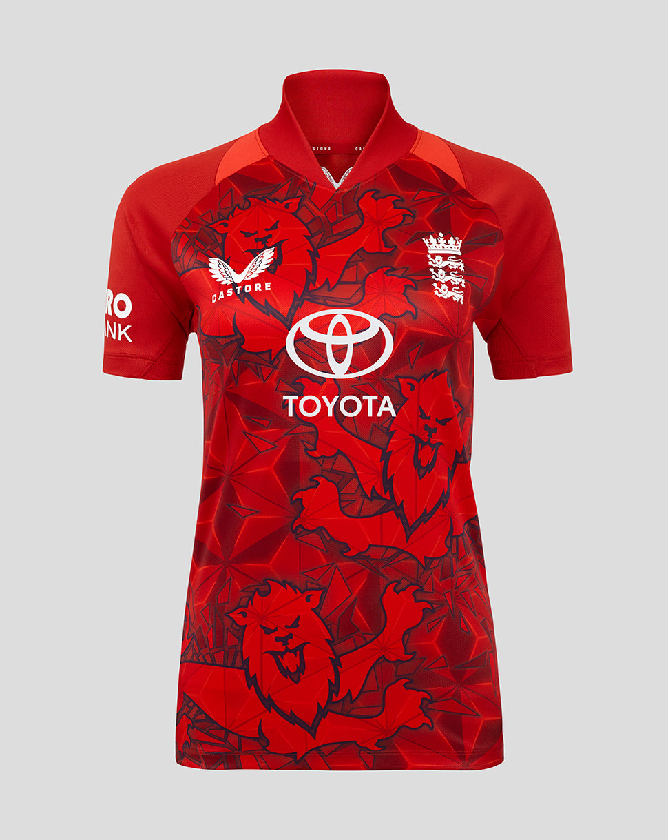 England Cricket T20 Women's Short Sleeve Shirt 25/26 - Pompeian Red/Poppy Red