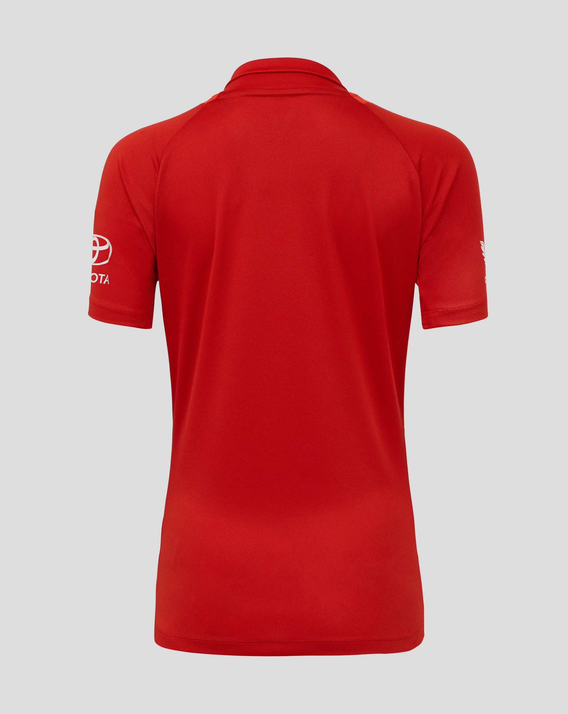 Red polo shirt with Toyota logo on a gray background