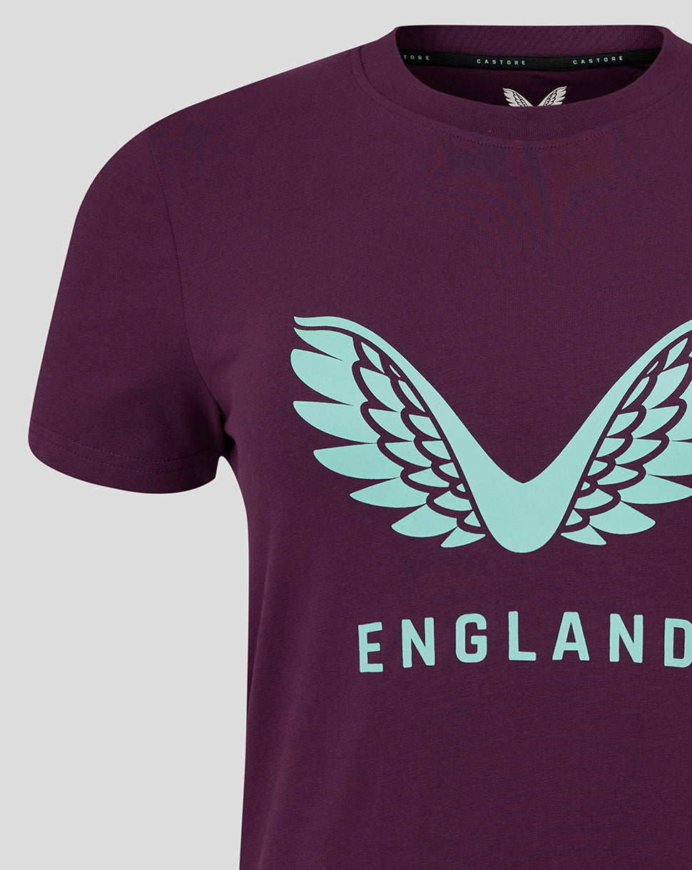 Women's England Cricket 25/26 Logo Tee - Blackberry Wine/Aqua Splash