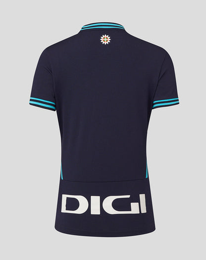 Back view of navy Athletic Club Away Shirt with turquoise trim and a large DIGI logo across the lower back
