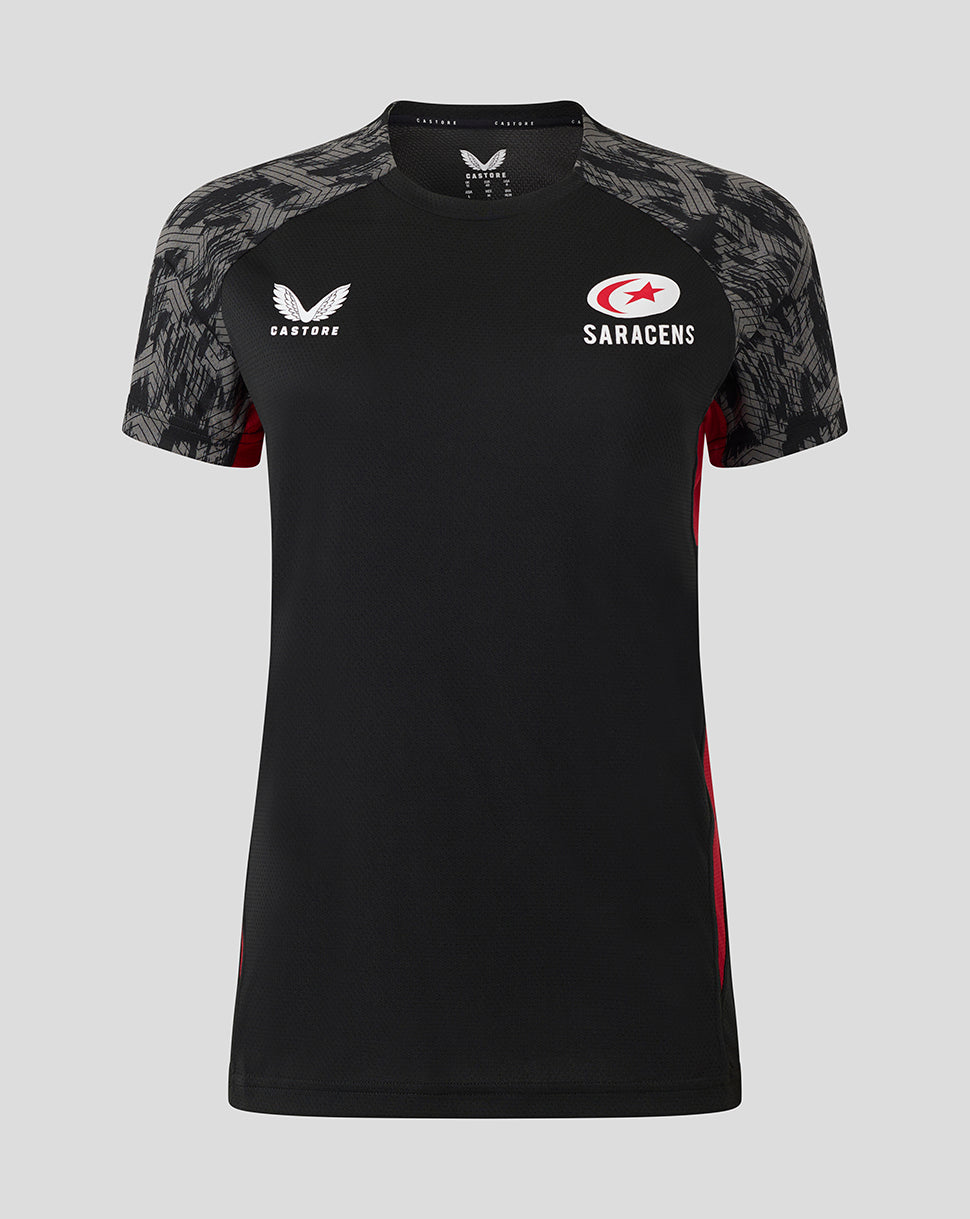 Saracens Women's 25/26 Training Short Sleeve Tee - Caviar - Black/Red