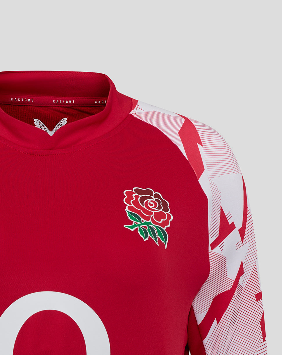 England Rugby Red Roses Pre Match Long Sleeve Drill Top O2 – Women's Fit - Jester Red/Brilliant White
