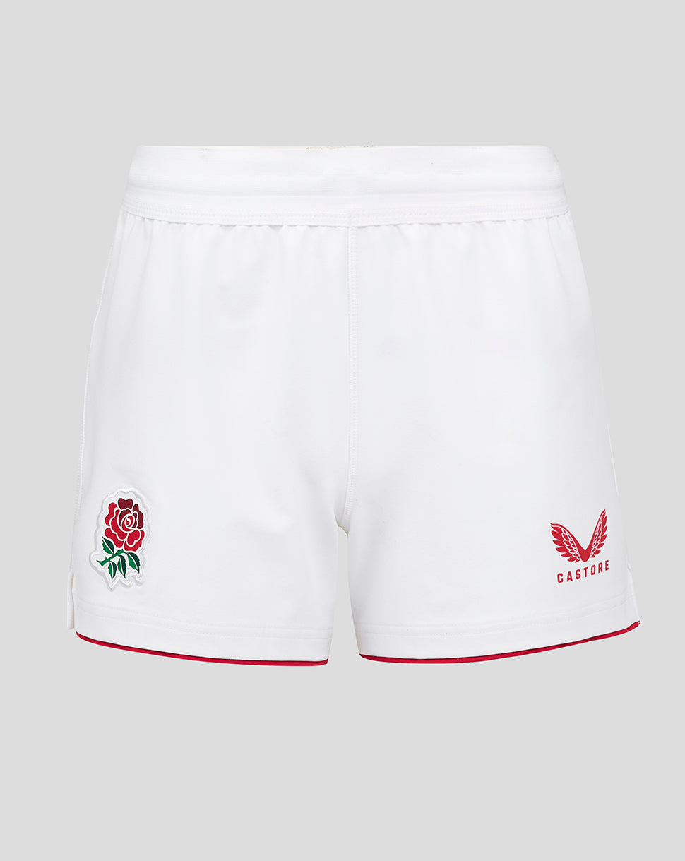 White women's Red Roses Home Pro Short with rose crest on the left and Castore logo on the right