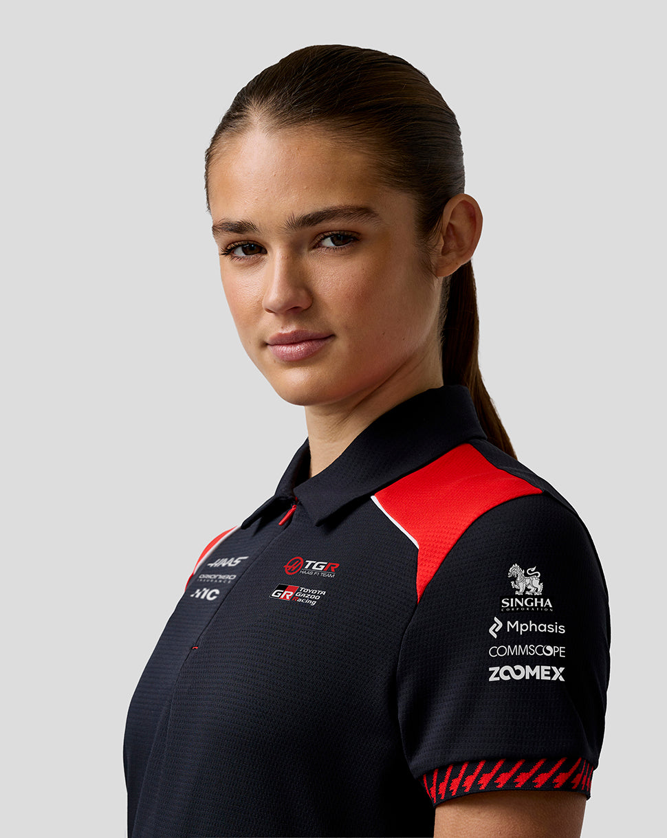Official Haas Team Women's Short Sleeve Polo Shirt - Caviar/Flame Scarlet