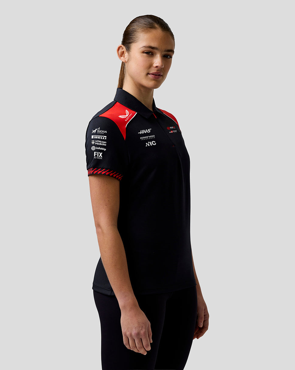 Official Haas Team Women's Short Sleeve Polo Shirt - Caviar/Flame Scarlet