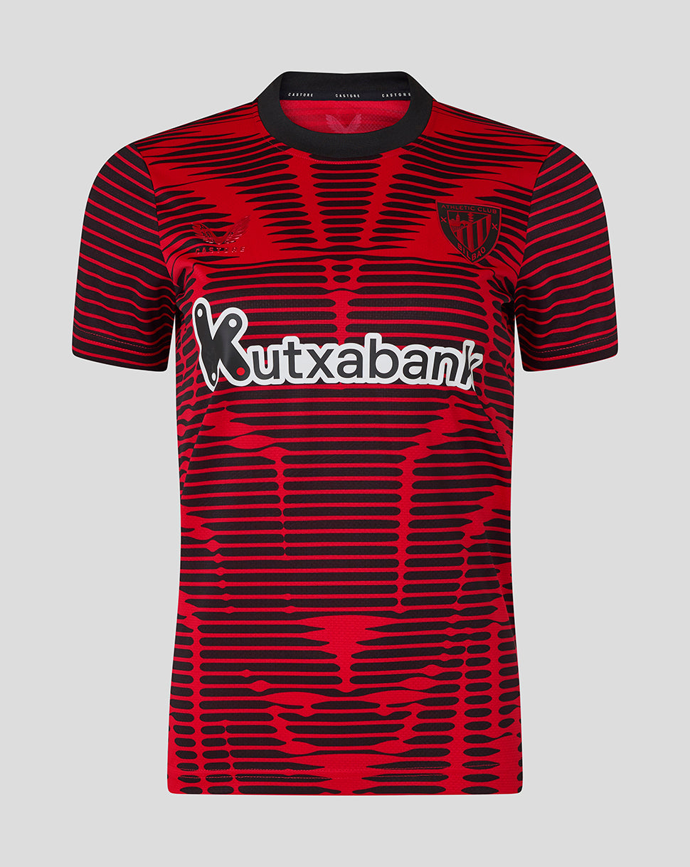 Athletic Club women's 25/26 Fourth Shirt in red and black with Kutxabank sponsor across the front and club crest on the chest.