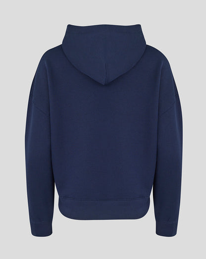 Navy blue hoodie on a light gray background